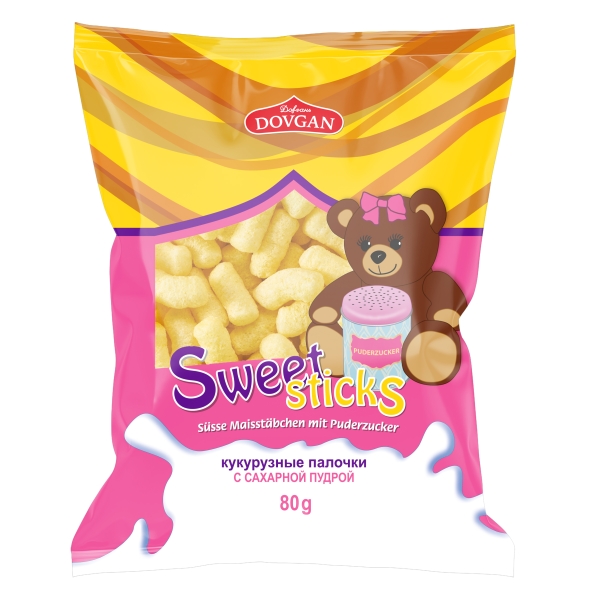 DOVGAN "Sweet Sticks" Süße Maisstäbchen mit Puderzucker 80 g