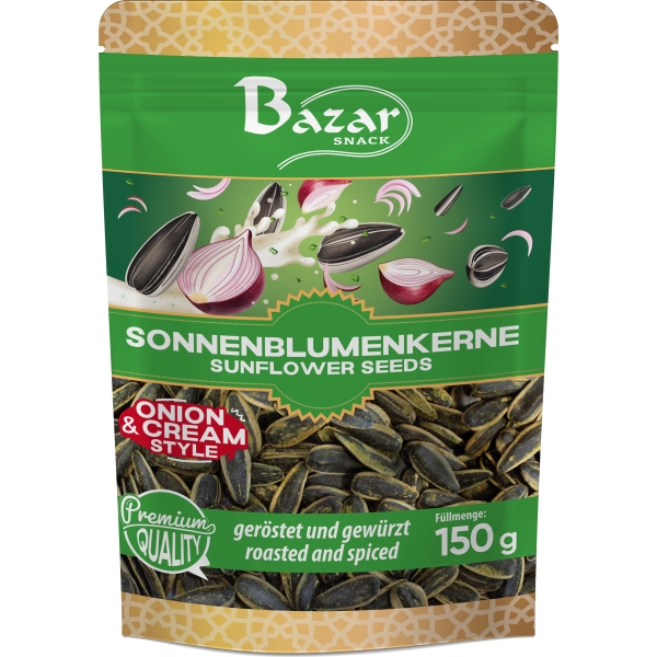 Bazar Sonnenblumenkerne, geröstet und gewürzt, mit Zwiebel- & Sahnegeschmack 150 g
