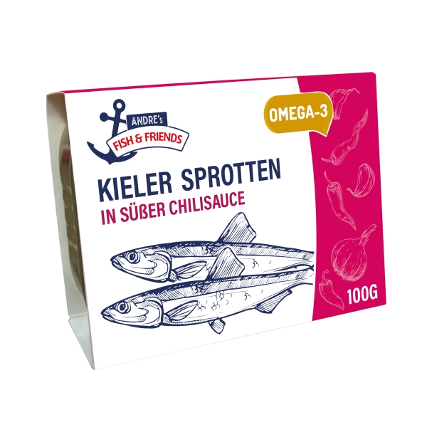 Andre´s Fish & Friends Sprotten in Sweet-Chili-Sauce 100 g Andre´s Fish & Friends Sprotten in Sweet-Chili-Sauce 100 g