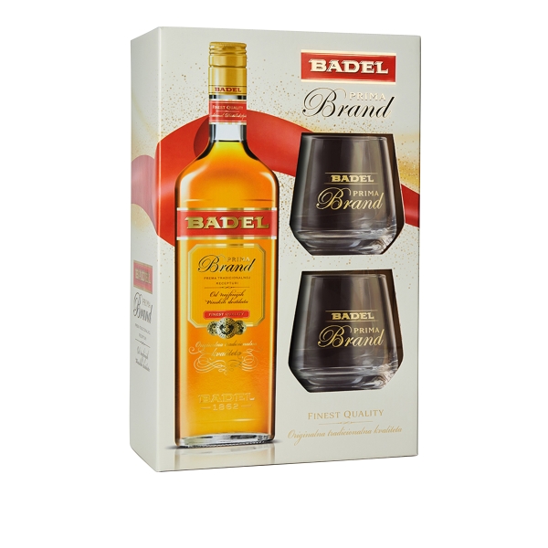 Badel Prima Brand 35% vol. GEPA + 2 Gläser 700 ml Badel Prima Brand 35% vol. GEPA + 2 Gläser 700 ml