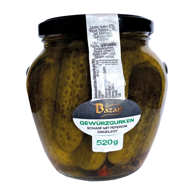 Bazar Gewürzgurken Scharf mit Peperoni 260 g