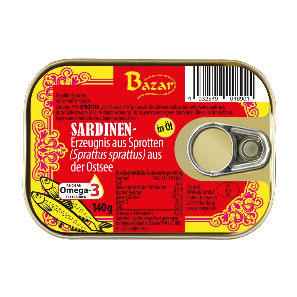 Bazar Sardinen gegrillt, in Öl 140 g Bazar Sardinen gegrillt, in Öl 140 g