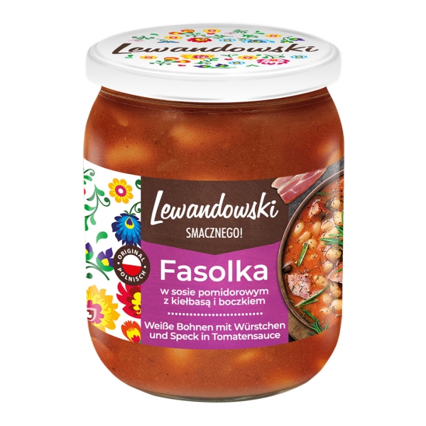 Lewandowski "Fasolka po bretonsku" Weiße Bohnen mit Würstchen und Speck in Tomatensauce 500 g