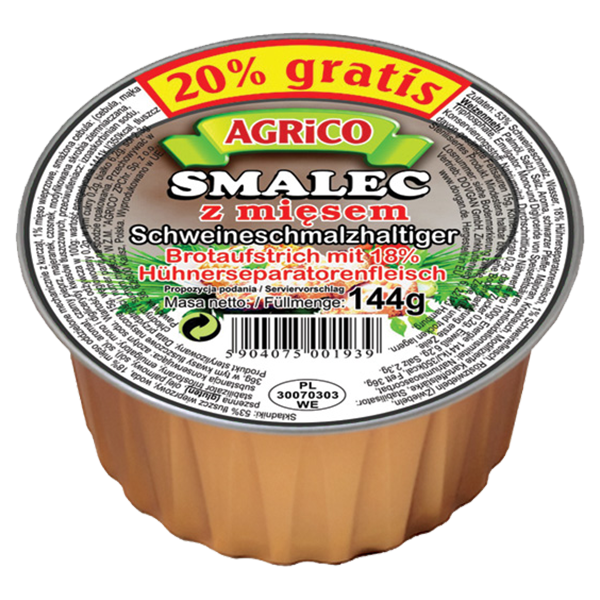 Agrico "Smalec z mięsem" Schweineschmalz 144 g Agrico "Smalec z mięsem" Schweineschmalz 144 g
