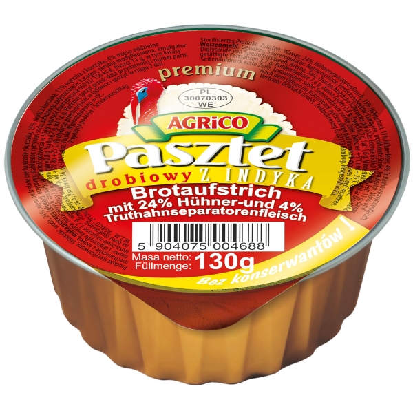 Agrico "Pasztet" Geflügel-Brotaufstrich mit Truthahn 130 g Agrico "Pasztet" Geflügel-Brotaufstrich mit Truthahn 130 g