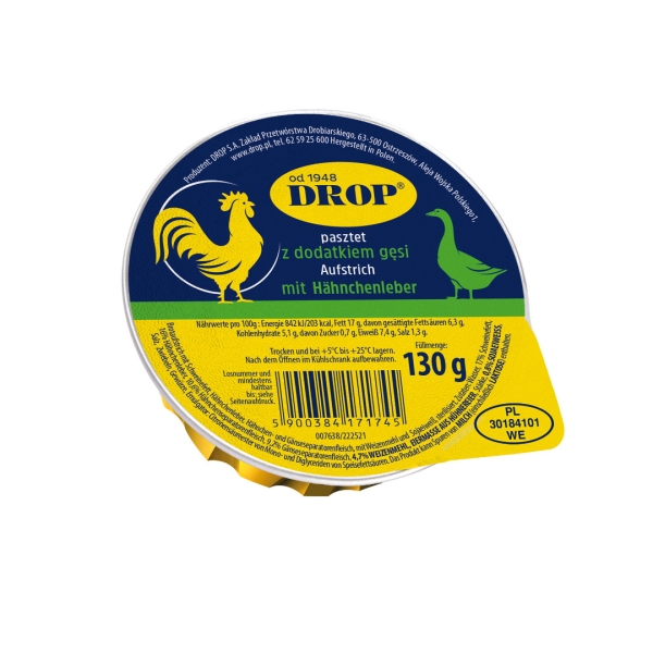 Drop pasztet gesi Brotaufstrich mit Hähnchenleber und Gans 130 g Drop pasztet gesi Brotaufstrich mit Hähnchenleber und Gans 130 g
