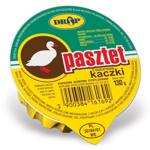 Drop "pasztet kaczki" Brotaufstrich mit Hähnchenleber und Ente 130 g Drop "pasztet kaczki" Brotaufstrich mit Hähnchenleber und Ente 130 g