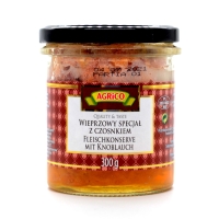 Agrico "Wieprzowy specjal z czosnkiem" Fleischkonserve mit Knoblauch 300 g Agrico "Wieprzowy specjal z czosnkiem" Fleischkonserve mit Knoblauch 300 g