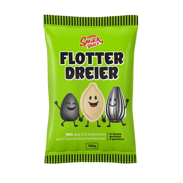 Smack Snack Flotter Dreier Mix Kürbiskernen, schwarzen & gestreiften Sonnenblumenkernen 180 g Smack Snack Flotter Dreier Mix Kürbiskernen, schwarzen & gestreiften Sonnenblumenkernen 180 g