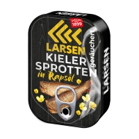 LARSEN Kieler Sprotten in eigenem Saft und Rapsöl 110 g LARSEN Kieler Sprotten in eigenem Saft und Rapsöl 110 g