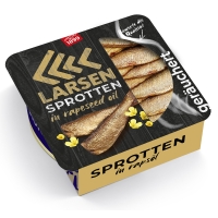 LARSEN Sprotten geräuchert, in Rapsöl 160 g LARSEN Sprotten geräuchert, in Rapsöl 160 g
