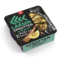 LARSEN Sprotten geräuchert Pfeffer-Zitronenöl, mit transparentem Deckel 160 g