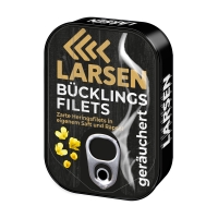 LARSEN Saftige Bücklingsfilets geräuchert, in Rapsöl 190 g LARSEN Saftige Bücklingsfilets geräuchert, in Rapsöl 190 g