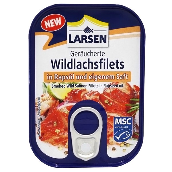 LARSEN Geräucherte Wildlachsfilets in Rapsöl und eigenem Saft MSC 110 g