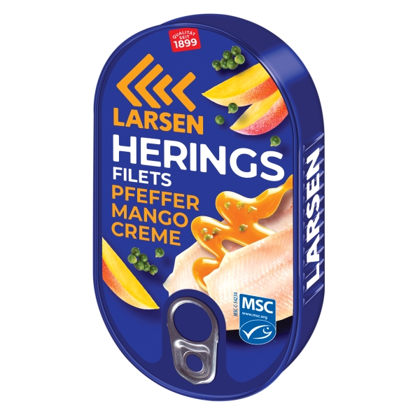 LARSEN Heringsfilets in Pfeffer-Mango-Creme MSC 200 g LARSEN Heringsfilets in Pfeffer-Mango-Creme MSC 200 g