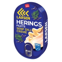LARSEN Heringsfilets in Senf-Dill-Creme MSC 200 g LARSEN Heringsfilets in Senf-Dill-Creme MSC 200 g