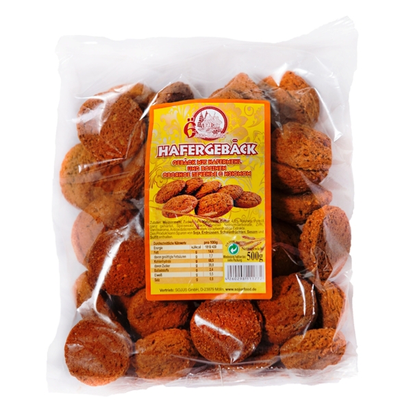SOJUZ Hafergebäck mit Rosinen – knuspriges Gebäck 500 g